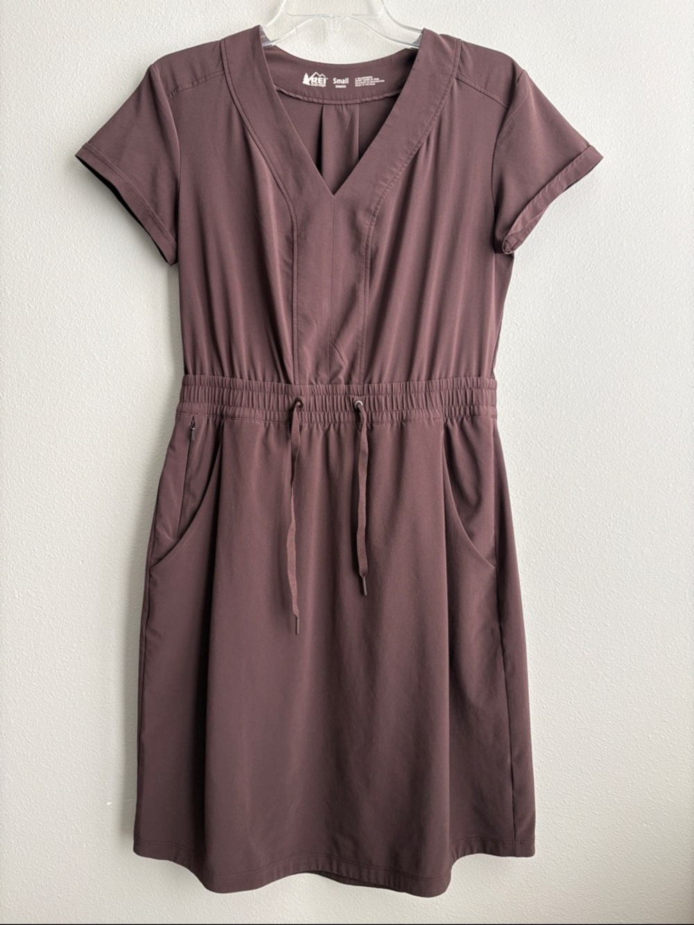 REI V-Neck Drawstring Midi Dress — Women’s Small, Brown